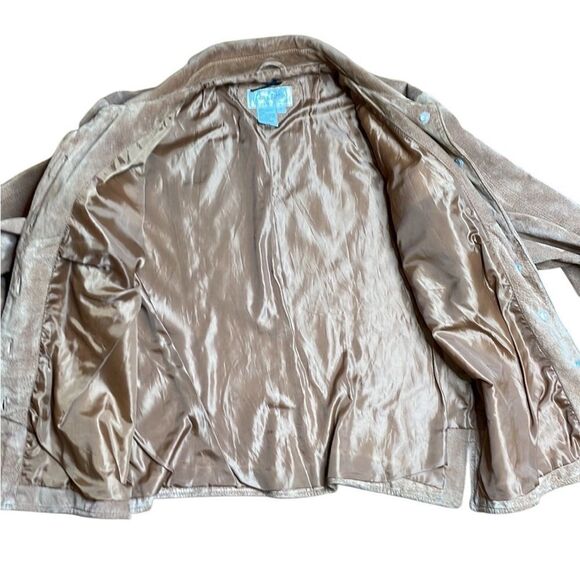 Y2K Vintage Tan Suede Jacket Button Front Large Live a Little - Picture 5 of 8